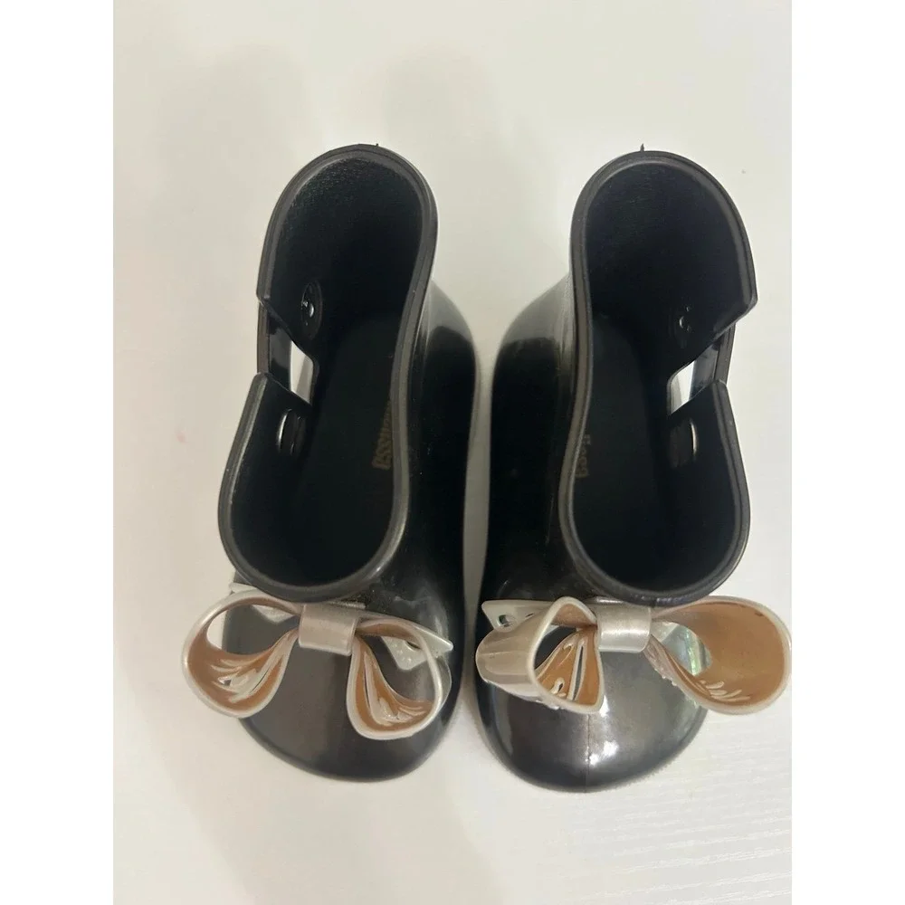 Mini Melissa Black Boots with Gray Bow Toddler Size 6c